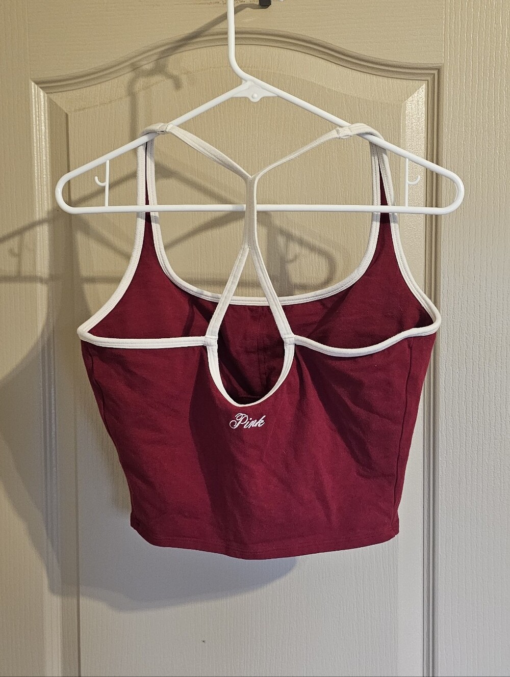 Victoria's Secret PINK Cropped Tank Top With Built In Bra Medium Burgundy